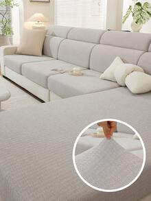 1pc Elastic Jacquard Sofa Seat Cushion Cover, Solid Color Decorative, L-Shaped Sectional Sofa Cover, Independent Sofa Back Cushion Cover, Dirt-Resistant & Anti-Slip & Easy To Wash, Suitable For Living Room Decor, Furniture Protection Cover, Multiple Size Options - Light Grey - View 1