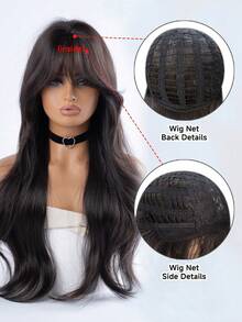 alicegarden 30-Inch Long Synthetic Wig Featuring A Natural Wavy Style In A A Stunning Black-Brown. Designed With Bangs , This False Hairpiece Is Perfect For Ms Daily Party Cosplay Use, Offering A Natural And Natural Durable Wig Gift For Ladies., Halloween - Black Brown - View 10