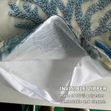 1件仿刺繡海洋風枕套，2D印花非刺繡，海星珊瑚印花靠墊套，地中海風客廳沙發裝飾枕套，輕量聚酯纖維材質單面印花，不含枕芯，45*45cm - 藍白色 - 查看 3