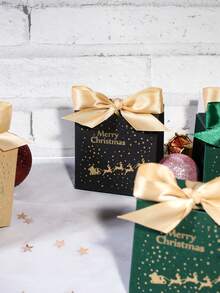 10Pcs Christmas Gift Boxes With Santa Sleigh And Starry Pattern, Elegant Holiday Favor Boxes With Satin Ribbon Bow, Red Green Black Gift Packaging For Christmas Party, Winter Celebration, Wedding Favors, Seasonal Decorations And Special Occasions - 7X5X7cm - View 7