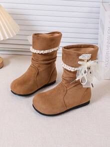 Mid-Calf Flat Boots For Girls, Fashionable Mid-Calf Boots - Brown - View 1