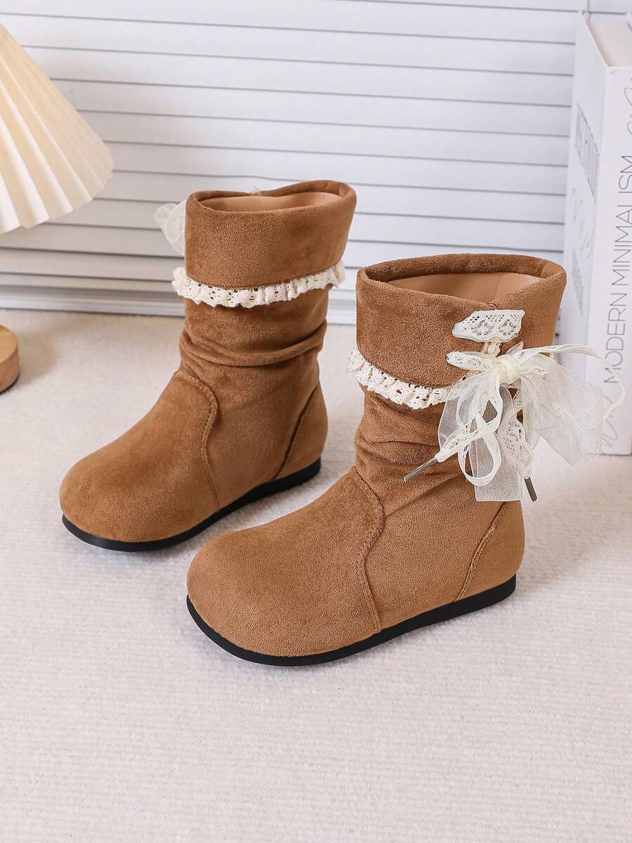 Mid-Calf Flat Boots For Girls, Fashionable Mid-Calf Boots - Brown - View 1