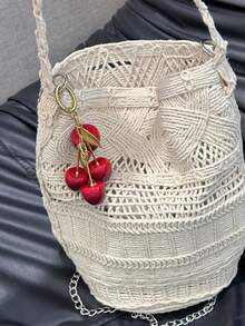 HXXOOS 1pc Y2K Cherry Bag Charm Pendant, Vintage Gold Cherry Keychain, Luxury Resin Fruit Keyring Accessories For Women Bag Backpack Decoration - Red - View 4