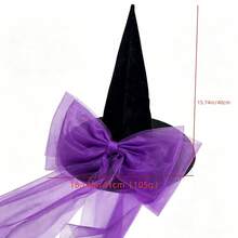 1pc Exaggerated Personalized Large Bow Long Tulle Design Witch Hat, Halloween Carnival Stage Costume Performance Dark Gothic Style Wizard Hat - Black - View 4