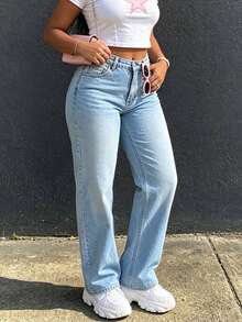 Boyfriend Style Straight Leg Jeans For Women - Blue - View 4