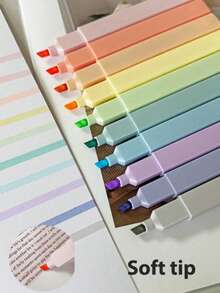 6pcs/12pcs Square Barrel Fluorescent Macaron Color Highlighter Marker Pen Set For Students, Note-Taking And Key Point Marking - Multicolor - View 3