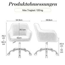 Hengming Faux Fur Swivel Vanity Chair, Height Adjustable For Bedroom & Home Office - 白色 - 查看 7