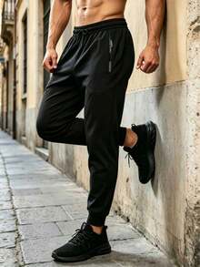 Men's Cooling Breathable Ice Silk Long Pants, Air Conditioning Sports Pants, Soft Comfortable Thin Ice Silk Pants - Black - View 1