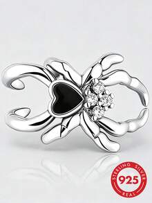 1pc S925 Sterling Silver Scorpion Open Ring, Black Resin Heart Inlaid Zirconia, Cool Niche Adjustable Women's Silver Ring - Silver - View 1