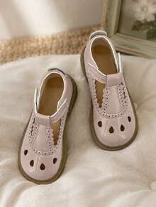 Kids Girls Mary Jane Shoes Strap Ruffle Detail Easy Wear Flats - Pink - View 5