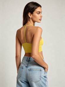 Runway Rest 1pc Women's Yellow Racerback Sports Bra Suitable For Fitness, Yoga, Workout - Yellow - View 2