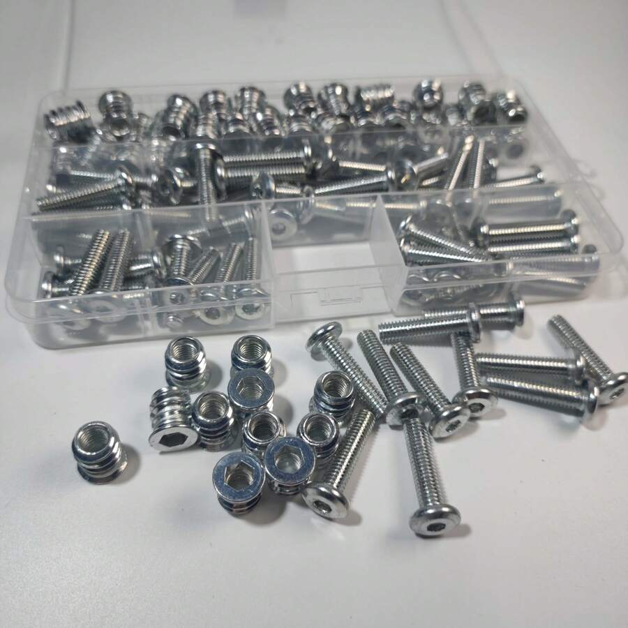 102pcs Threaded Inserts For Steel-Made, Screw In Nut Fastener Connector, Steel Hex Drive Nut Maintenance And Fastening For Household Office Furniture (Silver, Combination Of M6*15mm Nut And M6*25mm Bolt), Two Free Allen Wrenches. - A - View 1