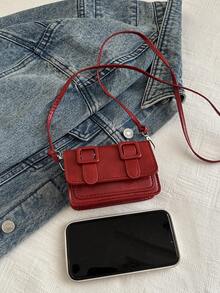 Mini Lipstick Fashion Solid Color Minimalist Glossy Flip-Top Shoulder Bag, Suitable For Shopping, Wallet, Young Women, College Students, Newcomers, Office Workers, Etc. Perfect For Office, University, Work, Business, Commuting, Outdoor Activities, Travel And Outings. - Burgundy - View 4