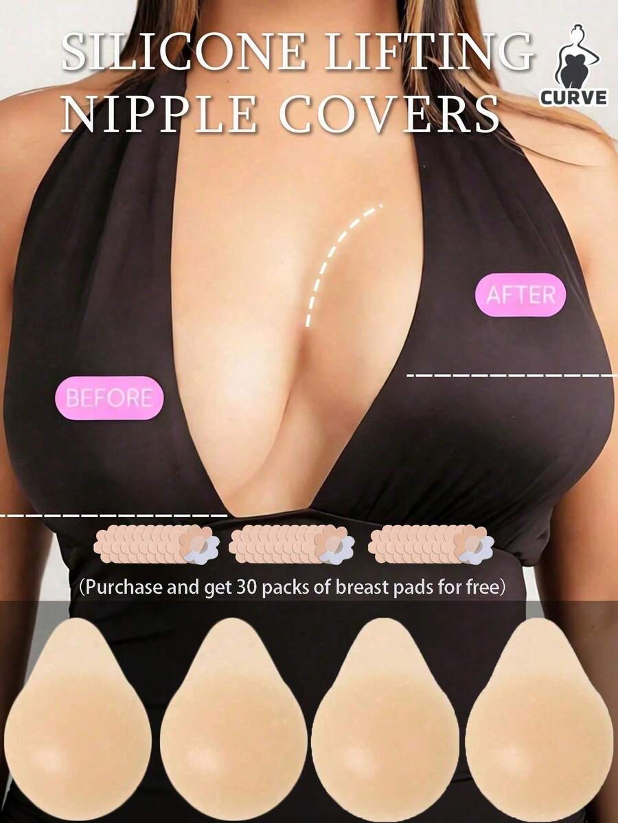 1 Pair Women's Silicone Breast Lift Tape, Ultra-Thin Pure Silicone Lifting Support Invisible Backless Nipple Covers Breast Lift Tape