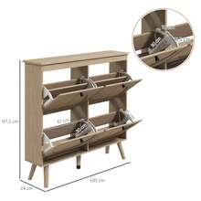 Zapatero con 4 puertas abatibles, capacidad para 20 pares, estante ajustable, estilo bohemio, patas de madera maciza, 105 x 24 x 97,5 cm, acabado natural. - Multicolor - Ver 5