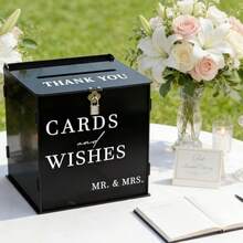Light Luxury Matte Black Wedding Card Box With Metal Lock, Wedding Guest Sign-In Box, Engagement Wedding Party Blessing Letter Red Envelope Dust-Proof Display Storage Box - 1PC - View 3