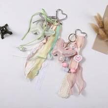 Rhinestone Butterfly Macaron Acrylic Beaded Keychain With Lace Cord, Fresh Style Bag Charm For Girls - Multicolor - View 4