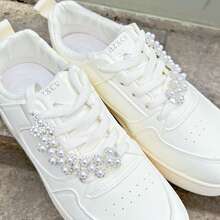 2pcs Silver Beaded Chain Accessories, Elegant Series White Sneakers Decoration, Flat Shoes Buckle, DIY Gift For Girlfriend - Silver - View 1