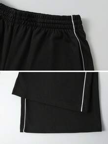 TimeOff Women's 1pc Colorblock Side Vertical Stripe Side Pocket Elastic Waist Wide Leg Pants - Black - View 6
