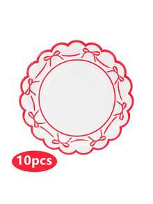 10/20/50pcs Bow Pattern Disposable Party Plates, Scalloped Edge Black Red Paper Cake Plates Dessert Plates With Ribbon Design, Party Tableware Supplies For Birthday, Wedding, Bridal Shower, Baby Shower, Anniversary, Holiday Celebration - View 9