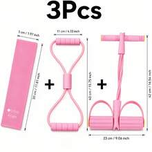 3pcs Yoga Resistance Band Set, 4-Tube Foot Pedal Abdominal Exerciser & 8-Shaped Back And Shoulder Stretch Rope And Yoga Resistance Band, Home Fitness Shaping Equipment For Waist, Abs, Legs And Arms - Multicolor - View 8