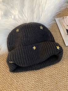 3D Pentagram Knitted Hat For Women, Autumn/Winter Warm Ear Protection Beanie, Face-Slimming Woolen Cap - Knitted Hat - View 7