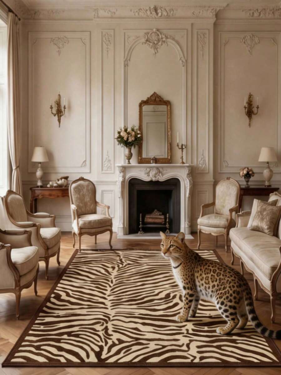 1 pieza Alfombra decorativa con estampado de leopardo, decoración del hogar, alfombra de área, manta casual, alfombra de lado de la cama, alfombra de dormitorio, alfombra lavable - Multicolor - Ver 1