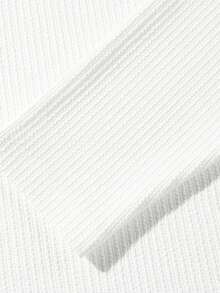 Blueprint Man 1pc Men's White Long Sleeve T-Shirt, Vertical Ribbed Ribbed Texture Fabric, 260g/M² Heavyweight Fabric, Minimalist Pullover T-Shirt, Crew Neck With Small V-Neck Detail, Solid Color Minimalist Style, Daily Commute, Casual Outings, Old Money Style - White - View 8