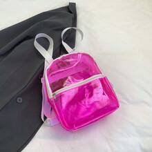 Bright Green Transparent PVC Mini Backpack With White Zipper Shoulder Strap - Multicolor - View 11