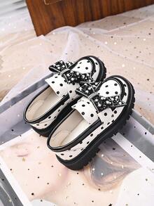 Girls' Polka Dot Loafers 2026 Spring/Autumn New Black & White Color Block Hook & Loop Soft Sole Fashion Casual Slip-On Shoes - White - View 4
