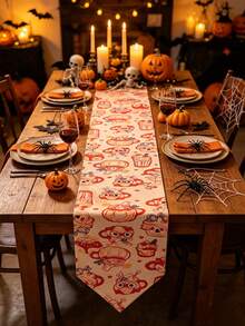 Camino de mesa de Acción de Gracias de otoño, mantel de taza de café con animales de dibujos animados lindos, decoración de mesa de estilo granja de cosecha de Acción de Gracias, decoración de fiesta de Halloween, decoración de cena de vacaciones de temporada, reunión familiar, decoración de cocina, tela reutilizable y lavable - Varios estilos - Ver 1