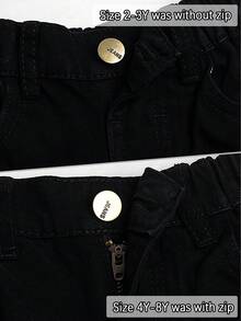 2-8years Young Boy Beige Color Simple And Street Wide Leg Jeans, Versatile Adjustable Elastic Waist, Loose Fit, Wide Leg Denim Pants, Suitable For All Seasons - Black - View 4