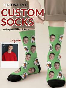 1 Pair Customized Face Photo Men's Halloween Socks, Halloween Costume, Birthday, Valentine's Day Gift, Halloween Prank Gadget, Colorful Cartoon Print, Combines Personality And Fun, Suitable For Daily Wear, Home, Commuting - Multicolor - View 9