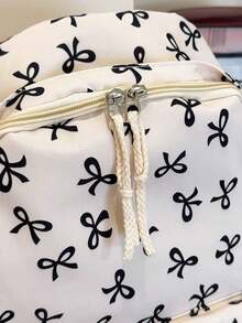 1件女款蝴蝶結圖案開學季大容量多層收納休閒書包，輕量旅行背包，適合女生學生，適用於開學、日常通勤、購物、短途旅行與戶外休閒旅遊 - 彩色 - 查看 12