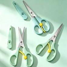 1pc Stainless Steel Scissors With Spring-Loaded Handle, Effortless Cutting, Round Tip, For Home Sewing, Craft, Document Cutting And Art Work - Multicolor - View 1