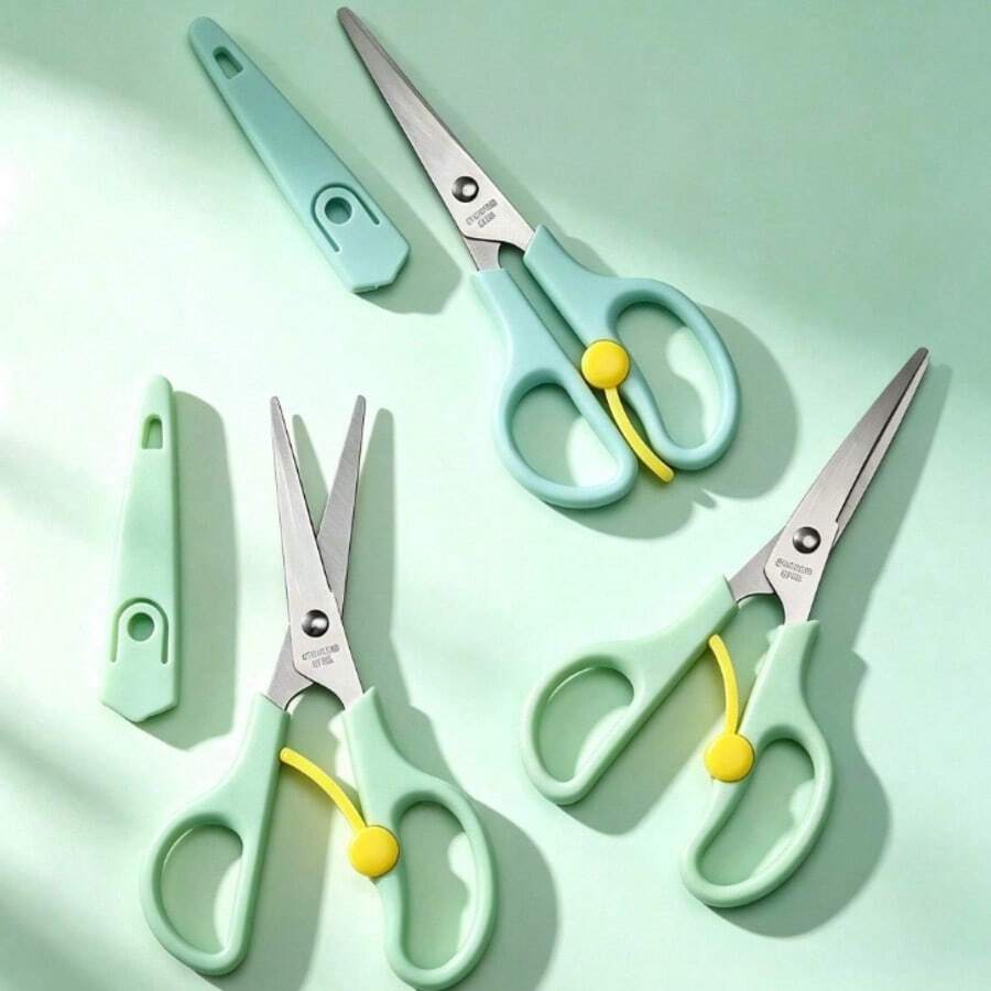 1pc Stainless Steel Scissors With Spring-Loaded Handle, Effortless Cutting, Round Tip, For Home Sewing, Craft, Document Cutting And Art Work - Multicolor - View 1