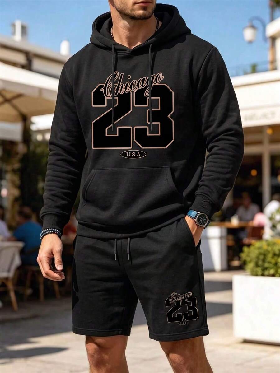 Men Hoodie Co-Ords - Black - View 1