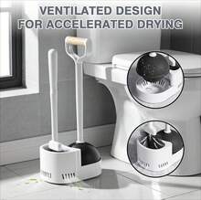 1-Piece Plastic 2-In-1 Toilet Brush And Plunger Set With Holder For Cleaning And Unclogging - White - View 5