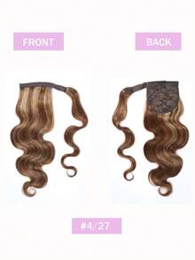 Long Body Wave Ponytail Human Hair Extension Clip In Curly Pony Tail Highlight Wrap Around Hairpieces For Women #4/27 Color For Halloween Party - S4/27 - View 2