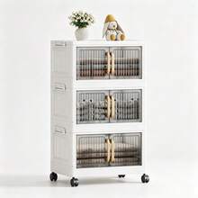 Foldable Storage Cabinet With Wheels, Vertical Transparent Door Stackable Organizer Unit, Multi-Layer Plastic Storage Drawers, Suitable For Closet Living Room Bathroom, Multi-Functional Home Sundries Storage Rack - View 10