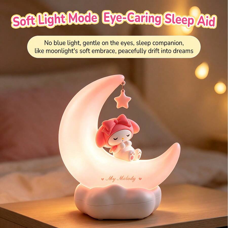 MINISO X Sanrio Licensed Cinnamoroll Kuromi LED Starry Night Light, USB-C Rechargeable, 3 Lighting Modes, Portable Dimmable Bedside LED Lamp, Cute Gift For Boys And Girls, Room Decor - -pink - View 1