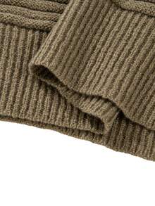 Men's Vertical Striped Textured Knit Hoodie, Loose Fit, Dropped Shoulder, Drawstring Hood, Casual Thick Knit Pullover Top, Autumn/Winter - Brown - View 7