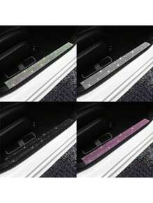 1 buah Strip Ambang Pintu Mobil Bertabur Berlian Imitasi, Pelindung Bingkai Pintu, Stiker Anti Terinjak, Strip Anti Gores dan Anti Gesekan, Dekorasi Interior Mobil Universal - A - View 2