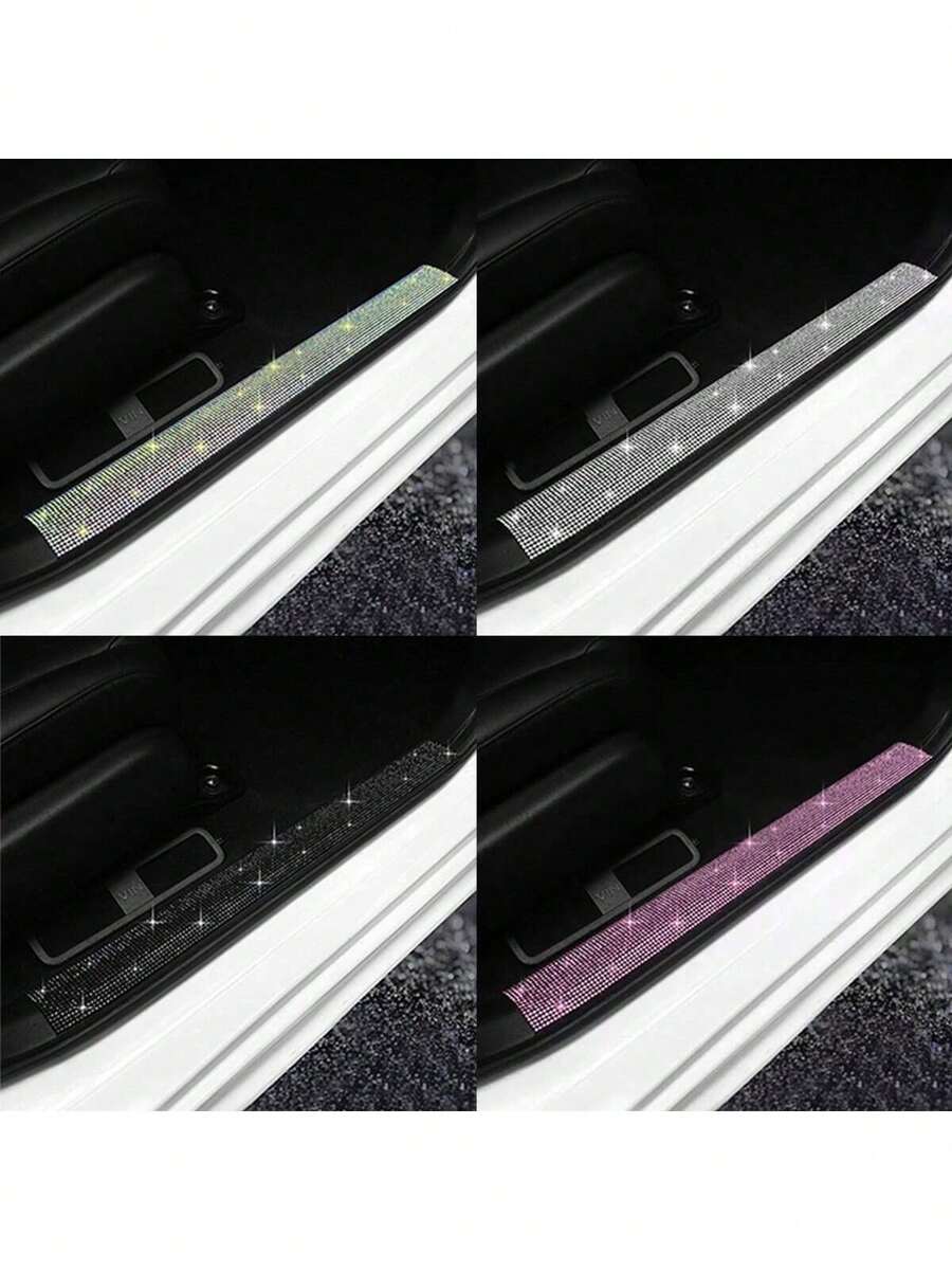 1 buah Strip Ambang Pintu Mobil Bertabur Berlian Imitasi, Pelindung Bingkai Pintu, Stiker Anti Terinjak, Strip Anti Gores dan Anti Gesekan, Dekorasi Interior Mobil Universal