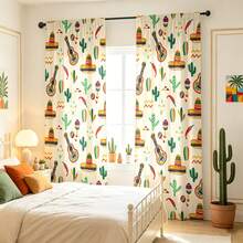 2 Stück mexikanischer Stil Graffiti Muster Halb-Verdunkelung Schlafzimmer Vorhänge, 90GSM Polyester Halb-Transparent Sichtschutz, Cartoon Stil Wohnzimmer Vorhänge, Küchen Vorhänge, geeignet für Zuhause, Zimmer, Küche und andere Trennwände oder Dekoration, Stangendurchzug Design einfache Installation, schnelltrocknend, waschbar, farbecht, leicht abnehmbare Vorhänge - Verschiedenfarbig - Übersicht 7