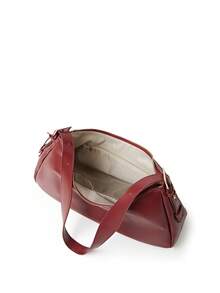 Bolso de hombro para mujer, nuevo estilo retro de moda, brillante y suave, plegable tipo hobo, bolso de axila, adecuado para el uso diario y fiestas de citas - Burdeos - Ver 6