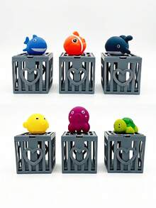 Save Ocean Animals Diving Pool Blind Box Doll Set, Underwater Sinking Cage With Random Soft Rubber Ocean Animal Figures, Fun Underwater Catching Game Bath Pool Interactive Water Play Blind Box Doll, Suitable For Children - Multicolor - View 8