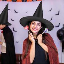 2/4pcs Halloween Indoor Decor Thick Floating Witch Hat, Hanging Witch Hat With Rope, Bulk Halloween Home Porch Office Outdoor Party Decorations - Multicolor - View 6
