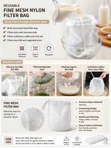 1 pieza Bolsa de filtro de leche de nuez de nailon reutilizable, para filtrar leche de soja, té, café y yogur, fácil de limpiar, diseño con cordón, adecuada para desayuno y bebidas caseras, esencial de cocina, suministros de cocina para el hogar - Blanco - Ver 4