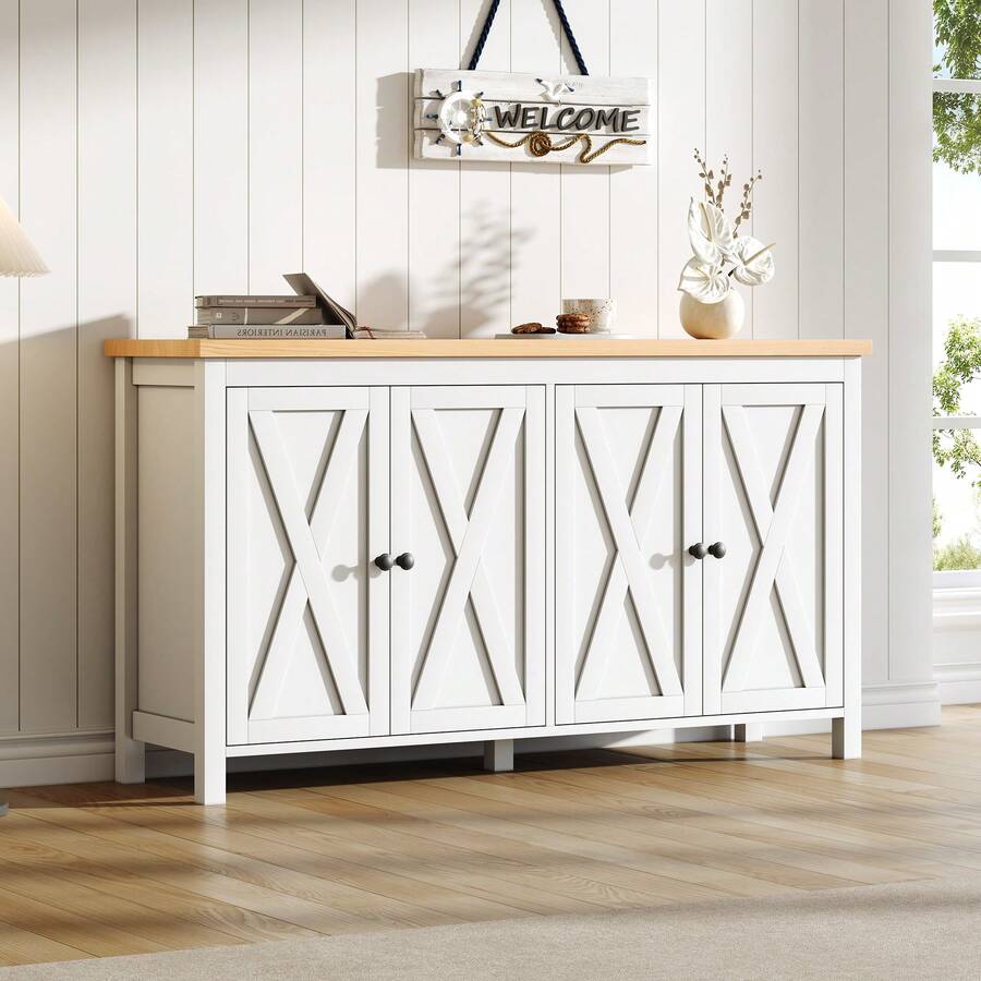 Aparador Moderno Blanco 4 Cajones - Espacio de Almacenamiento Multifuncional MDF - Blanco - Ver 1